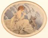 Louis Icart, Girl with a Miniature Schnauzer, Aquatint and drypoint