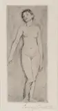 Lovis Corinth, Standing female nude, 1896, Drypoint