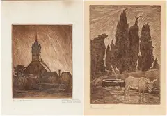 The cypresses, the well, the donkey | Gardelegen, Germany by Benvenuto Benvenuti, Lot of two engravings. Etching and aquatint in brown ink, offered Nov 2025