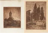 Benvenuto Benvenuti, The cypresses, the well, the donkey | Gardelegen, Germany, Lot of two engravings. Etching and aquatint in brown ink