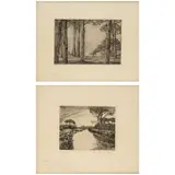 Guido Crispi, Tree trunks in autumn | Castel Fusano, Lot of two engravings: Logs in autumn