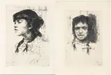 Renzo Vespignani, Portrait of Adelina Vespignani | Portrait of Adelina Vespignani in profile, 1957, Lot of two prints: Etching