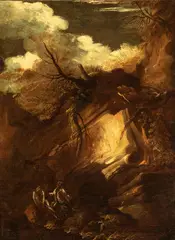 Salvator Rosa, Landscape with Hermit Saints, Oil on canvas