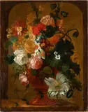 Willem van Leen, Bouquet of flowers in a metal vase, Oil on canvas