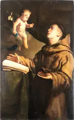 Bernardo Cavallino, Saint Antonio from Padova and Child, The painting is accompanied by an expertise from Prof. Nicola Spinosa. Recognized by Prof. Nicola Spinosa as