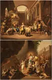 Jean Jouvenet, a) The feast in the House of Simon the Pharisee; b) The Resurrection of Lazarus. Pair of paintings, The painting (a) is closely derived from the work by Jean Jouvenet with the same subject