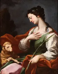 Corrado Giaquinto, Saint Agnes, Questo raffinato dipinto di destinazione privata raffigura a mezzo busto Sant’Agnese vergine e martire accompagnata
