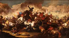 Antonio Calza, Battle of cavalry, Oil on canvas