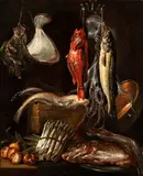Giovanni Battista Recco, Still life with fish and vegetables, Questa smagliante composizione