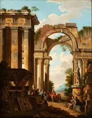 Landscape with Classical Ruins and the Preaching of Saint Peter by Giovanni Paolo Panini, Oil on canvas, offered Nov 2025