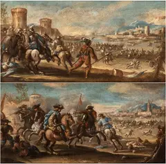 Francesco Simonini, Two episodes of the battle of Fornovo near Parma. Pair of paintings, Oil on canvas
