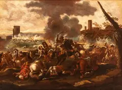 Antonio Calza, Battle between Christians and Saracens, Oil on canvas