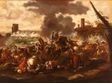 Antonio Calza, Battle between Christians and Saracens, Oil on canvas