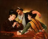 The Cardsharps by Michelangelo Merisi detto il Caravaggio, The canvas is an old copy of good quality of the painting by Caravaggio today in the Kimbell Art Museum of Fort, offered Nov 2025