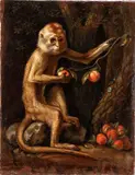 George Stubbs, Little monkey with peaches, The painting is an antique replica of the work by George Stubbs
