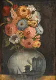 Giuseppe Arcimboldo, Floral head in a glass vase, Oil on panel