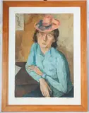 Woman with hat, multiple on paper by Luigi Montanarini, 142/150 framed, offered Nov 2025