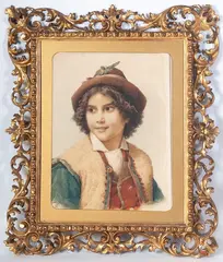 Filippo Indoni, Portrait of a boy, within a gilded wooden frame carved with racemes and scrolls