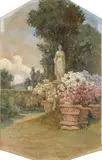 Adolfo Tommasi, Garden with statue of Tuscan villa, 1906