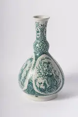 Bjørn Wiinblad, Lamp base, in polychrome pear-shaped ceramic with floral and figure decoration on a white background. Author's signature