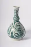 Bjørn Wiinblad, Lamp base, in polychrome pear-shaped ceramic with floral and figure decoration on a white background. Author's signature