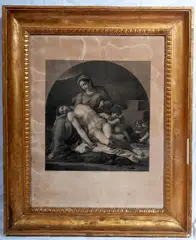 Annibale Carracci, Pietà, multiple on paper, within a gilded wooden glove-box frame Condition: good