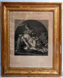 Annibale Carracci, Pietà, multiple on paper, within a gilded wooden glove-box frame Condition: good