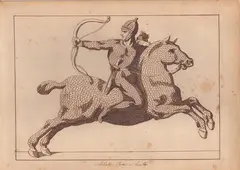 Bartolomeo Pinelli, Arciere a cavallo, penna and inchiostro bruno on paper non vergata