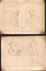 Studi di teste by Mosè Bianchi, due fogli. A: Inchiostro on paper, offered Jul 2025