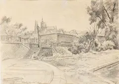 Praha - Hradčany. Od ostrova kampa by Vlastimil Hofman, 1955, pencil on paper non vergata, offered Jul 2025