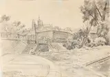 Vlastimil Hofman, Praha - Hradčany. Od ostrova kampa, 1955, pencil on paper non vergata