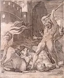 Jacopo Caraglio, Ercole e Cerbero, da Rosso Fiorentino, Bulino