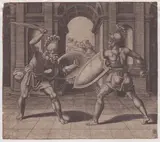 Maestro del Dado, Due gladiatori che combattono, Bulino
