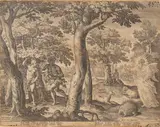 Jan (Johannes) Sadeler, Adamo ed Eva si nascondono da Dio, da Maarten de Vos, Bulino