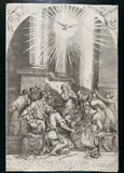 Crestano Menarola, La Pentecoste, da Jacopo Bassano, dalla pale d'altare nella chiesa di San Francesco in Bassano. etching