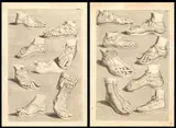 Models of ancient Roman footwear by Joachim von Sandrart, Lot of two prints. Etching, offered Jul 2025