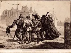 Félix Bracquemond, Ils s'en allaient, dodelinant de la tête et barytonnant du cul (Rabelais), etching
