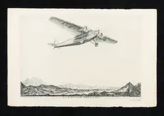 L' S. 71 della S.A.M. sorvola le Alpi - 1932 by Antonio Carbonati, etching, offered Jul 2025