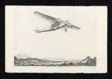 Antonio Carbonati, L' S. 71 della S.A.M. sorvola le Alpi - 1932, etching