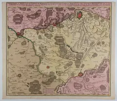 Peter Schenk, Territoire de Mons dans la Comté du Hainaut, ou l'on peut voir la victorieuse bataille des Alliez contre les François, etching and bulino