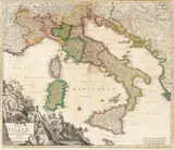 Johann Baptist Homann, Statuum totius Italiae novissima, bulino and etching