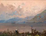 Nicolas De Corsi, Sunset landscape, Oil on masonite
