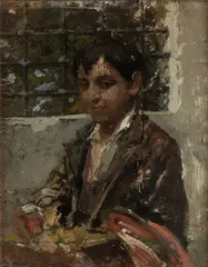 Portrait of a young boy by Vincenzo Volpe, Oil on board, offered Jul 2025