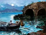 Roberto Carignani, Noctural landscape with ship
