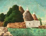 Cesarina Gualino, Landscape with “trulli”, 1951, On the back a painting signed and dated upper right