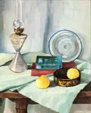 Cesarina Gualino, Still life with lemons and books, 1956
