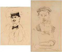 Double-face male portrait by Lorenzo Viani, Ink on paper, offered Jul 2025