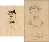 Lorenzo Viani, Double-face male portrait, Ink on paper