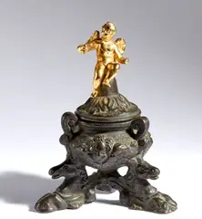Inkwell by Giuseppe de Levis, Dark brown and fire-gilded patina bronze, offered Jul 2025