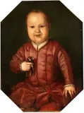 Agnolo di Cosimo il Bronzino, Portrait of Giovanni de' Medici with goldfinch, The painting is a high quality antique replica of the portrait painted by Agnolo di Cosimo